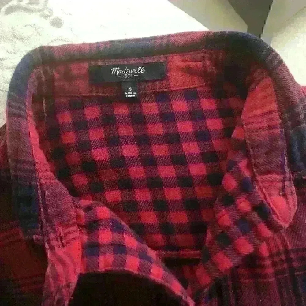 Madewell Plaid Shirt Button Up Long Sleeve Red Black  Size Small - Picture 7 of 10